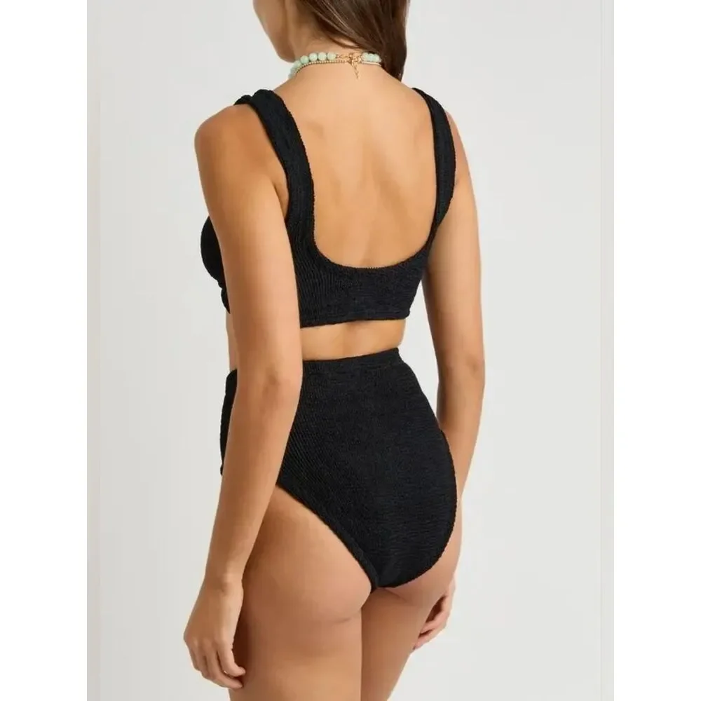 Hunza G Jamie Bikini - Textured Black Two-Piece Swim Set - One Size